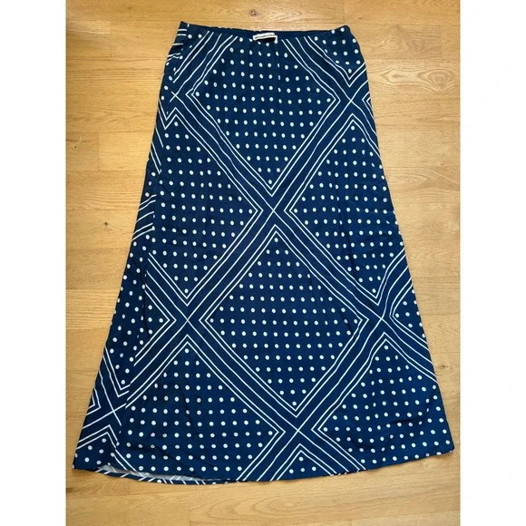 Abercrombie & Fitch Midi Rise Maxi Skirt Navy Blue Polka Dot Geometric Medium - Picture 6 of 10